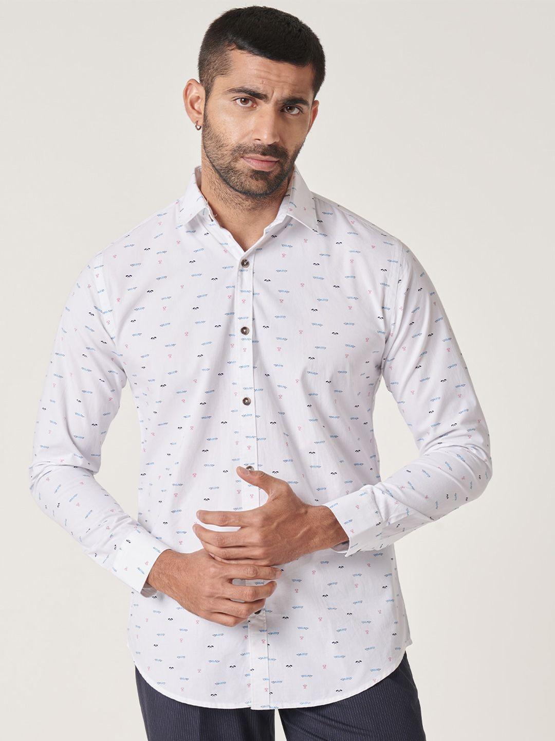 mr button men white slim fit opaque printed casual shirt