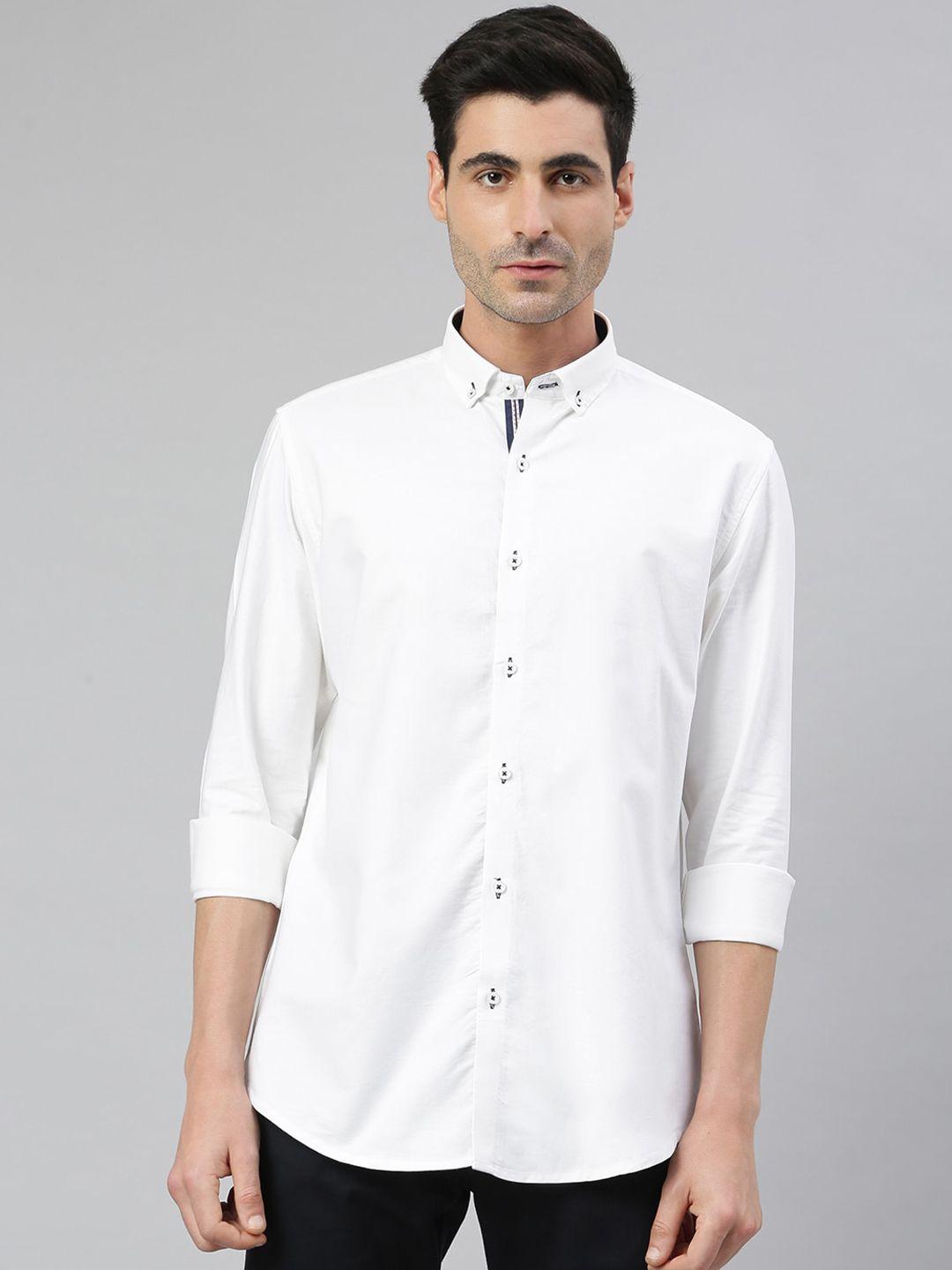 mr button men white smart slim fit casual shirt