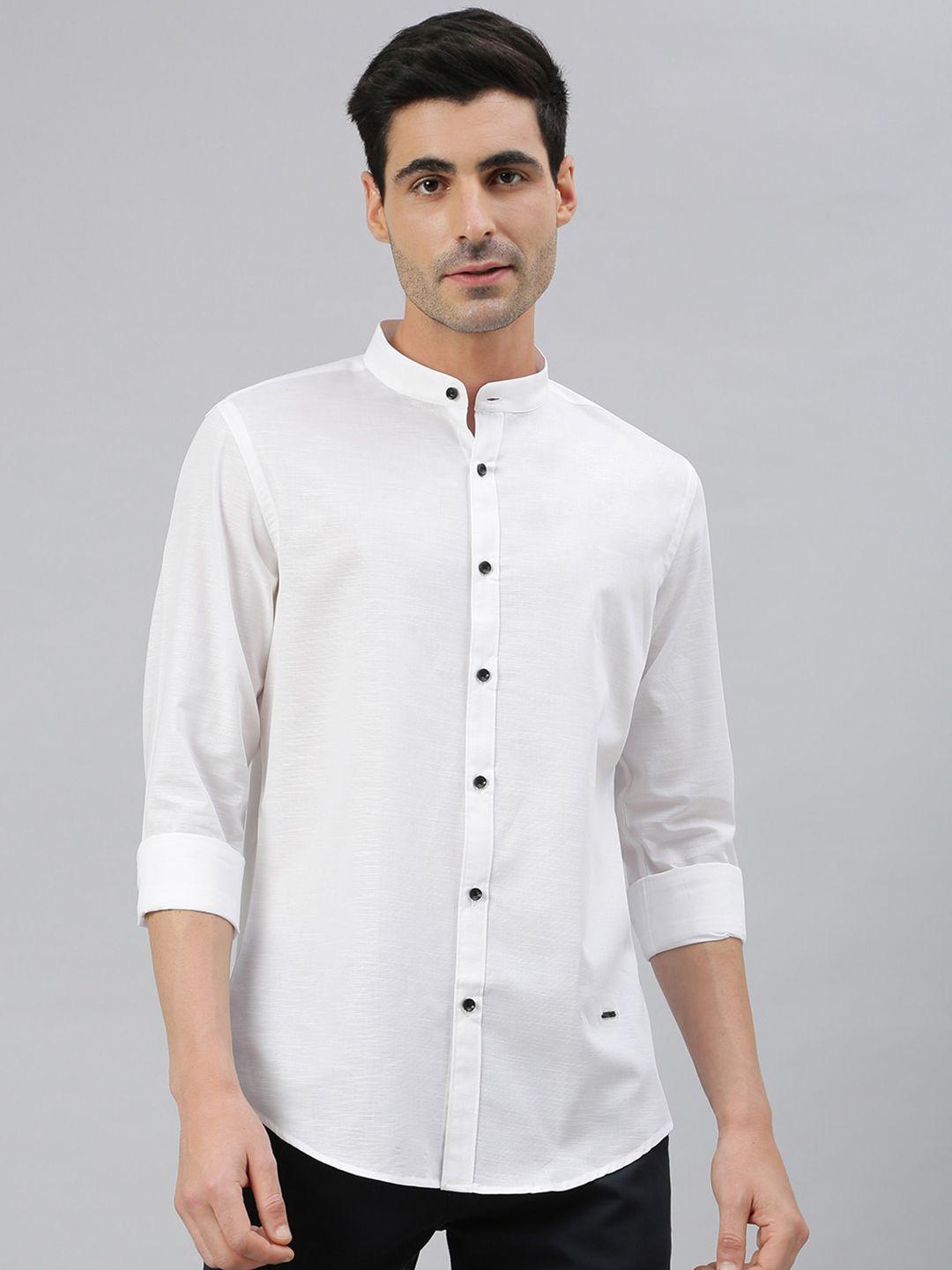 mr button men white smart slim fit cotton linen casual shirt