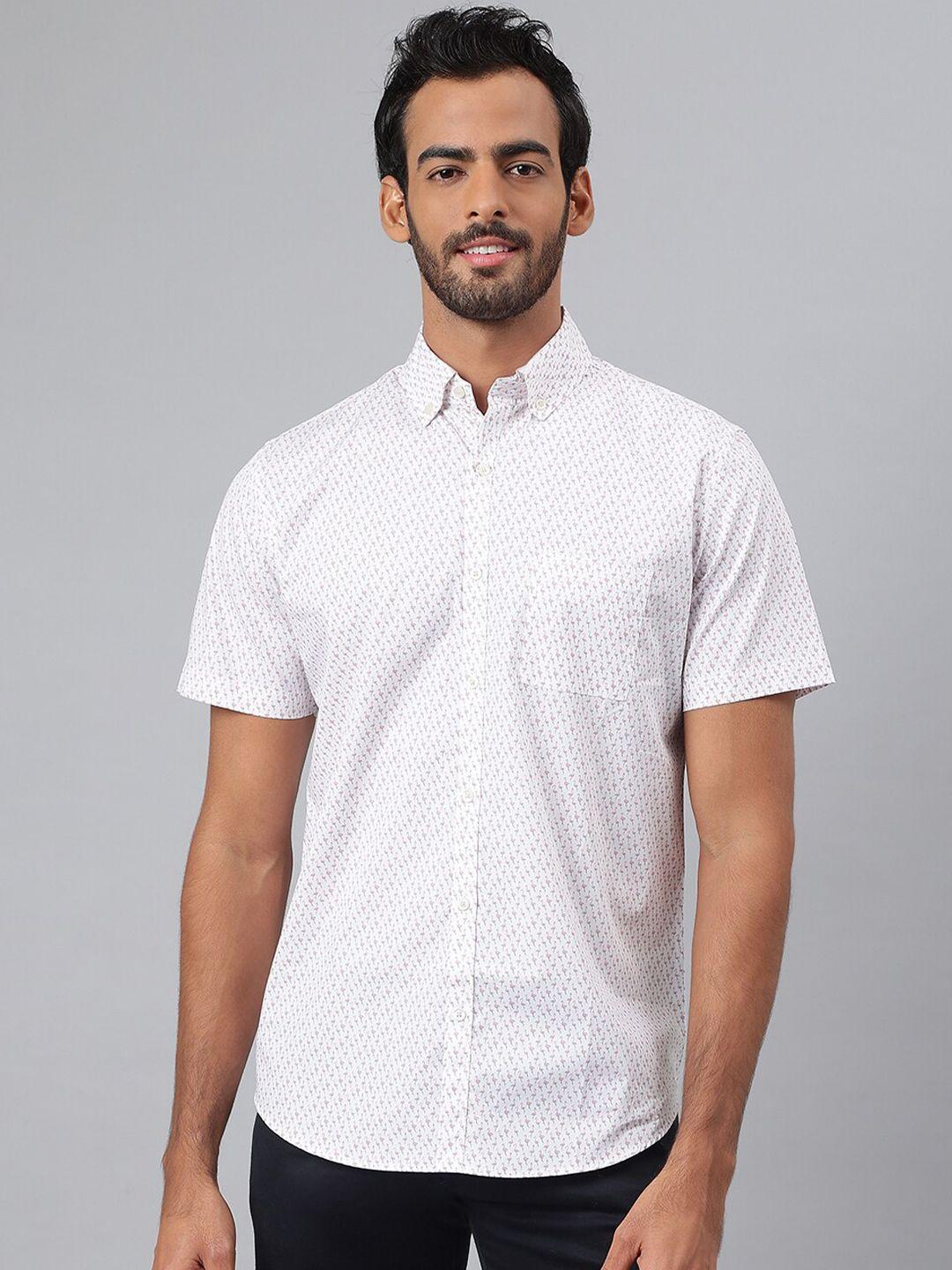 mr button men white smart slim fit printed casual shirt