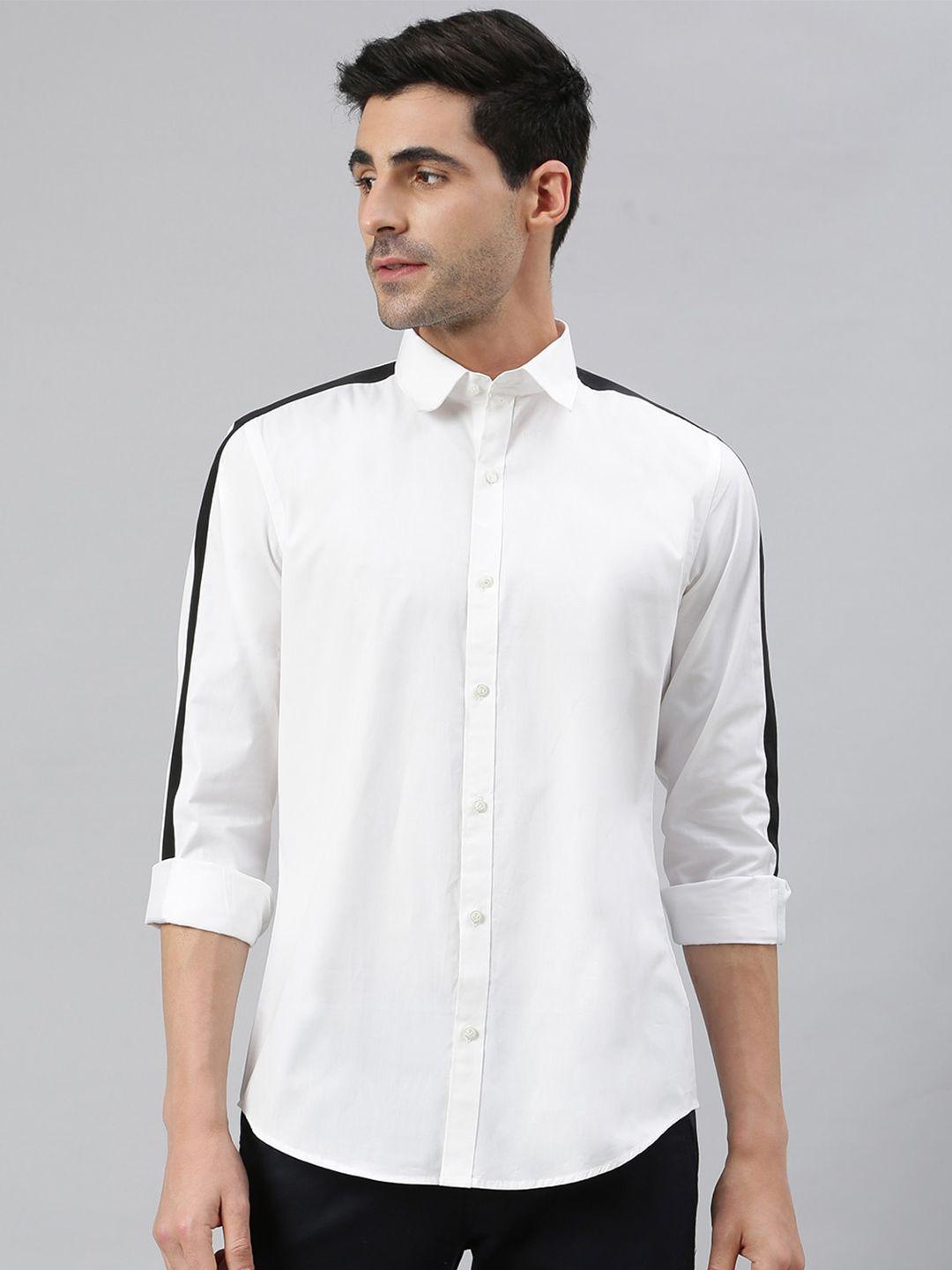 mr button men white smart slim fit solid cotton casual shirt