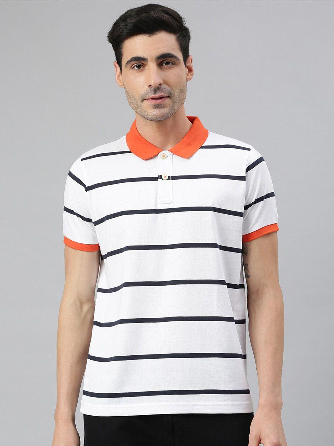 mr button men white striped polo collar applique slim fit t-shirt
