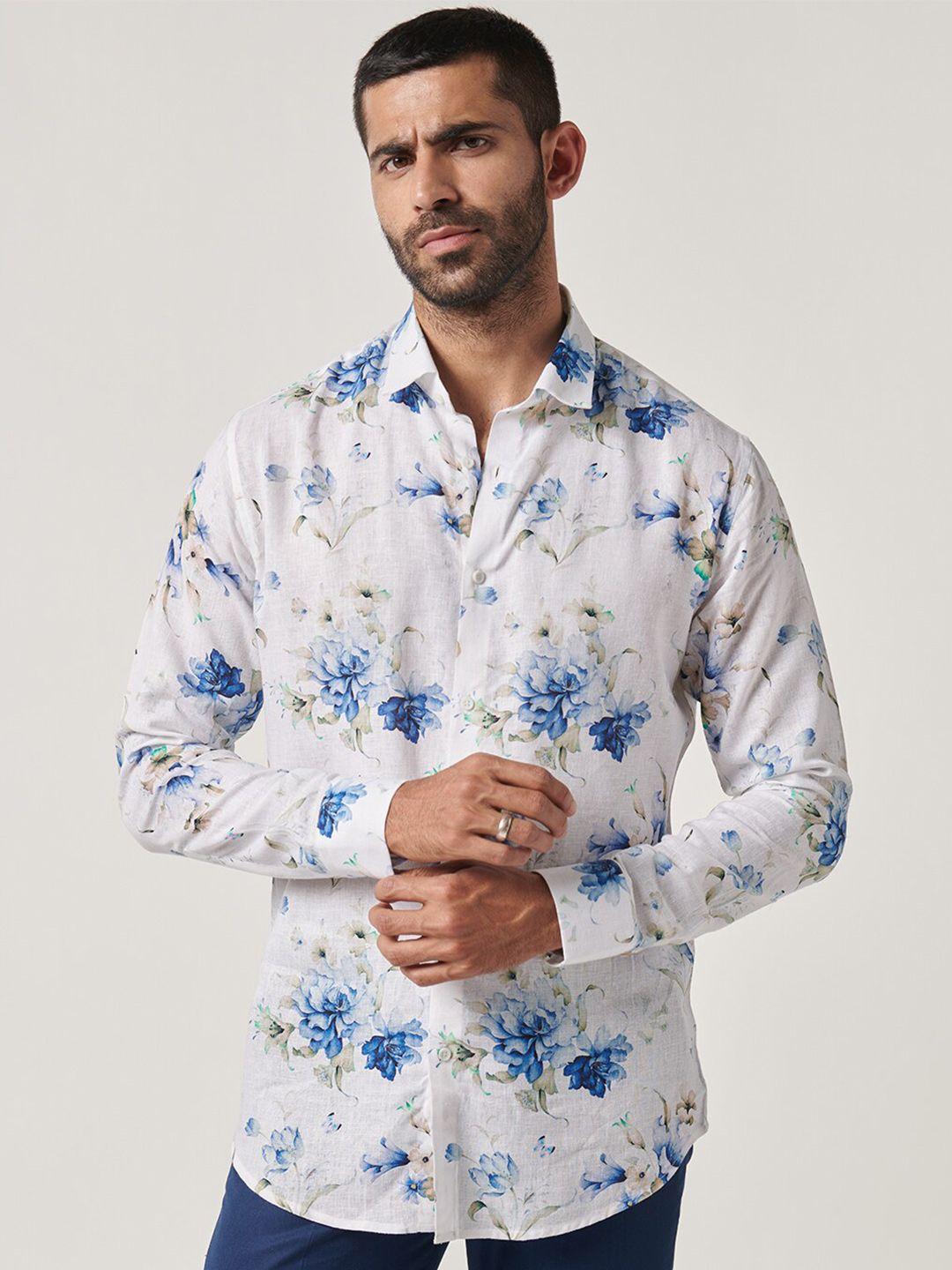 mr button slim fit floral printed cotton shirt