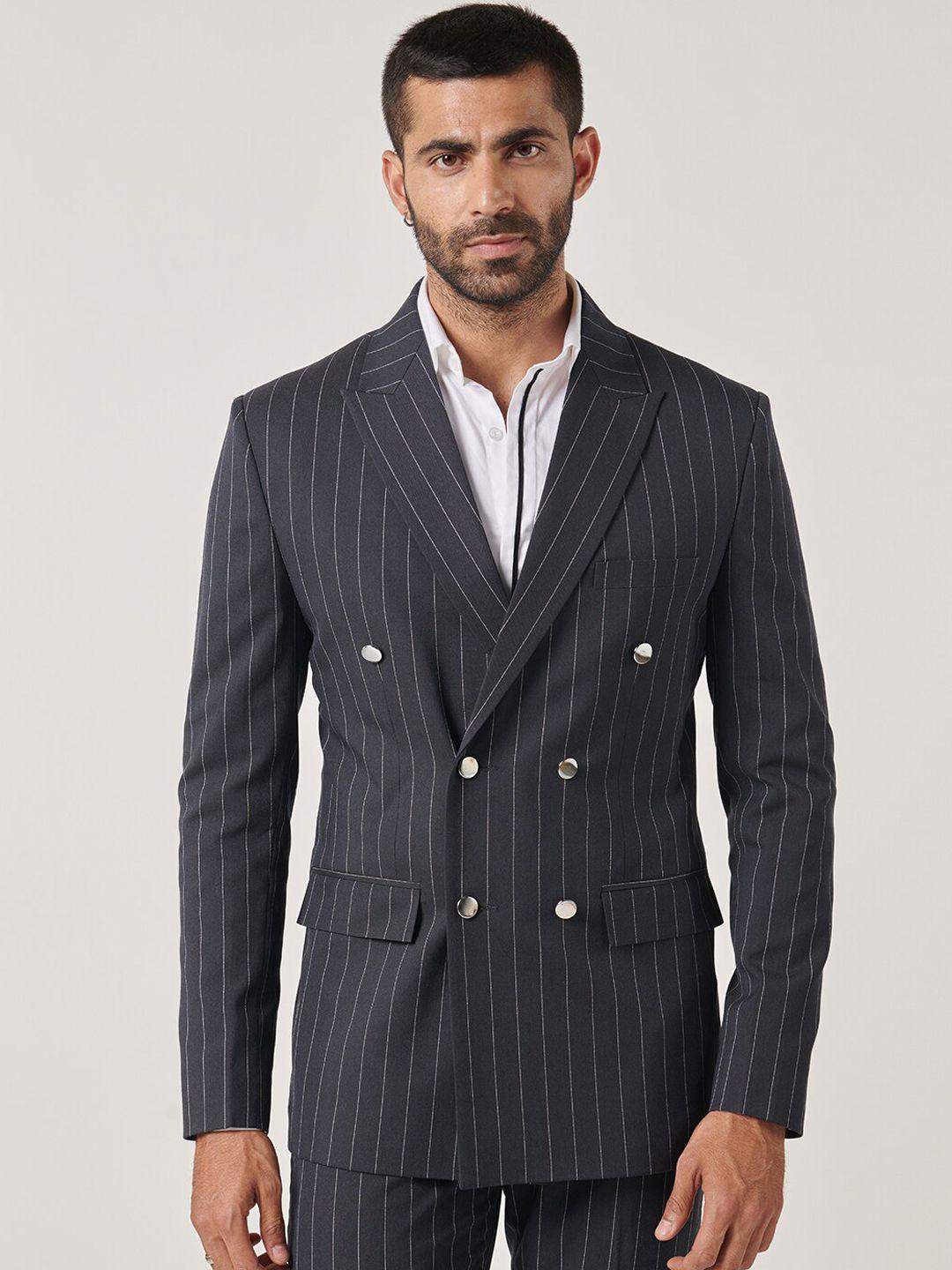 mr button striped slim-fit double-breasted blazers