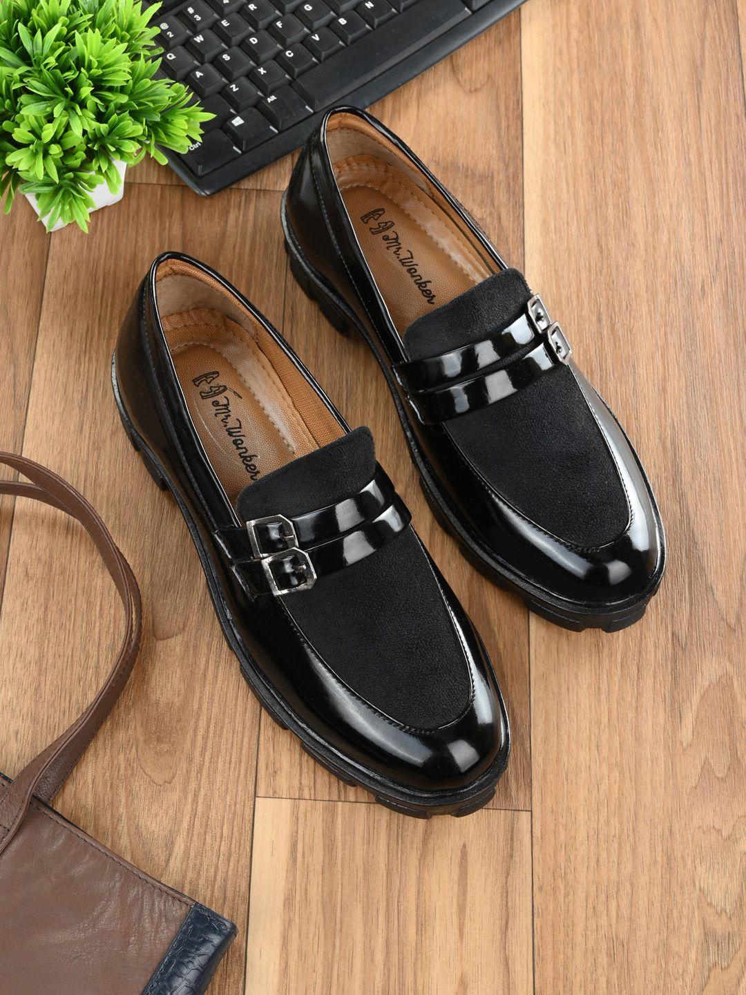 mr wonker men black solid loafers