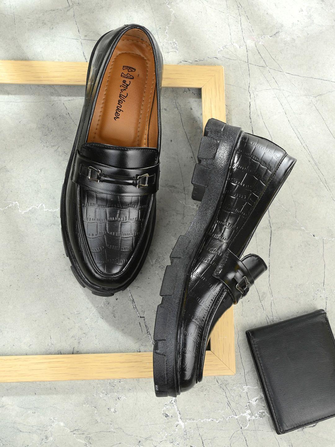 mr.wonker men black solid formal leather loafers