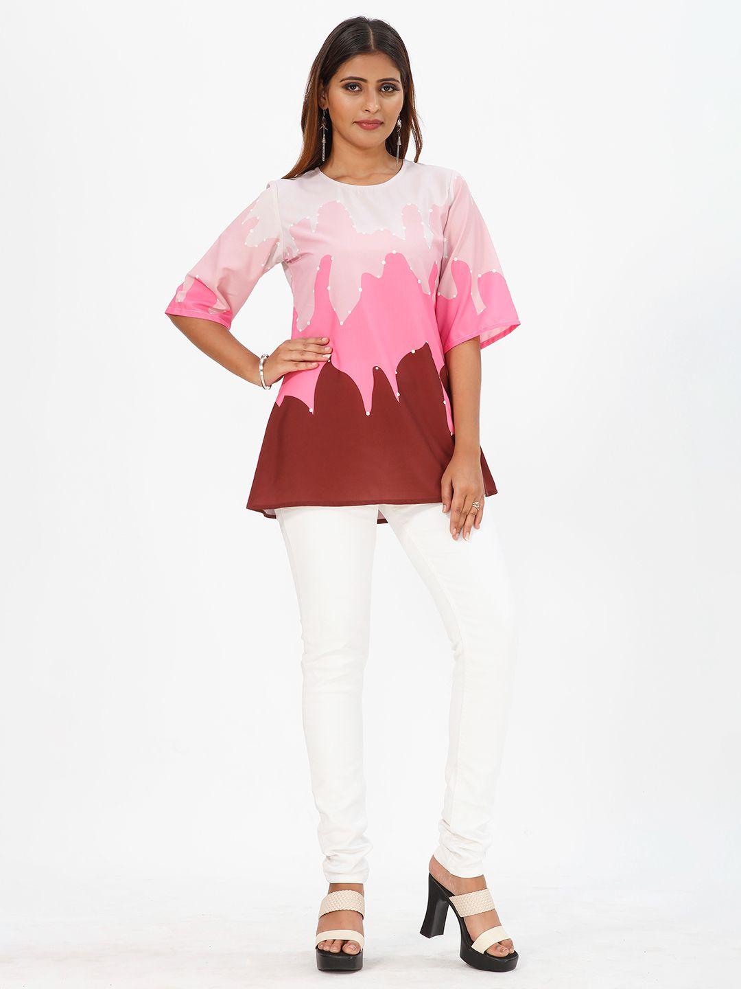 mrutbaa abstract printed flared sleeves longline a-line top