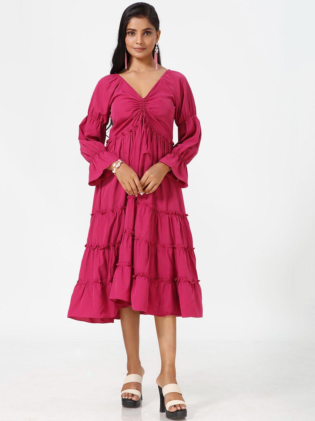 mrutbaa bell sleeve tiered fit & flare dress