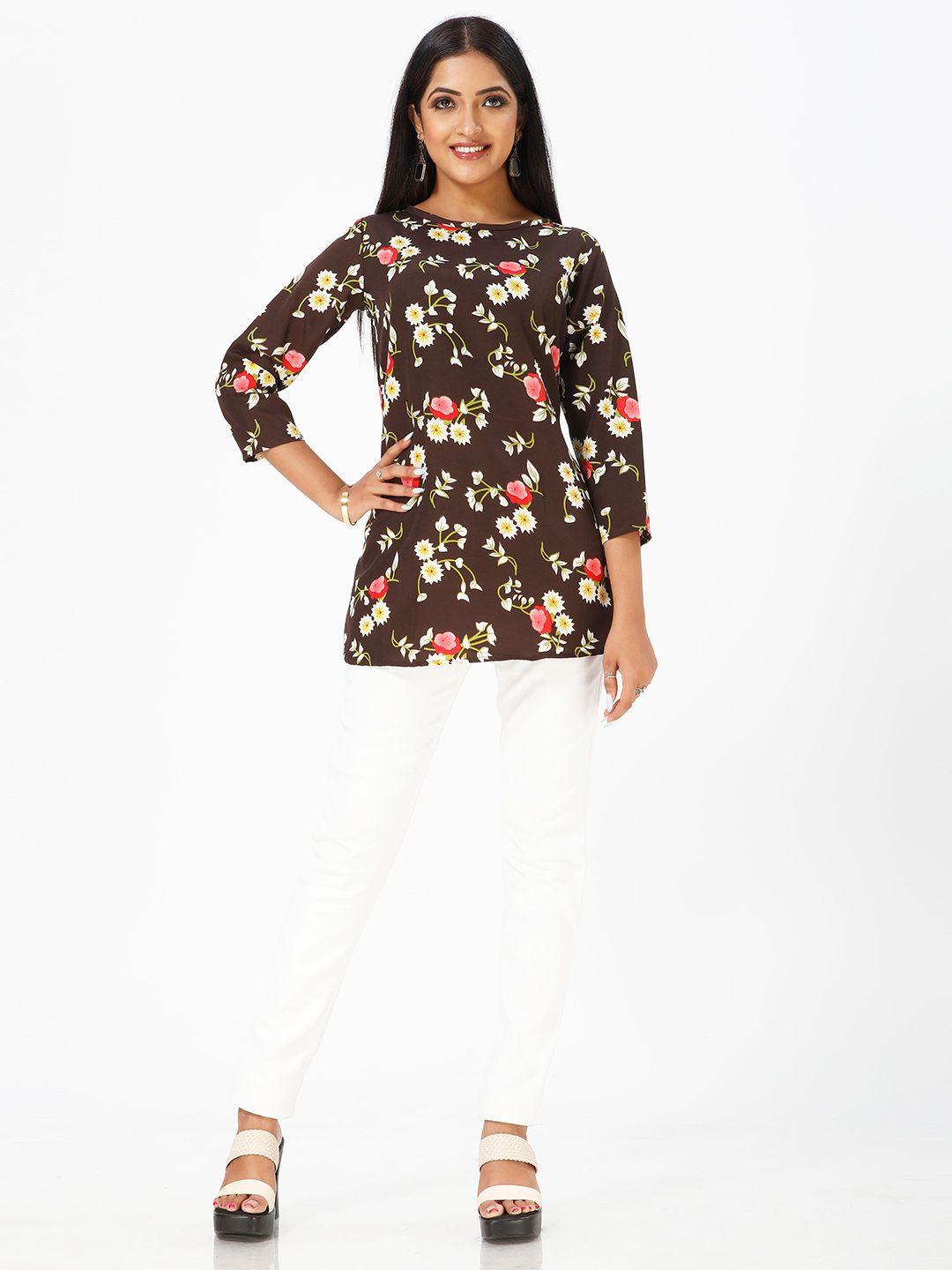 mrutbaa floral printed crepe longline top