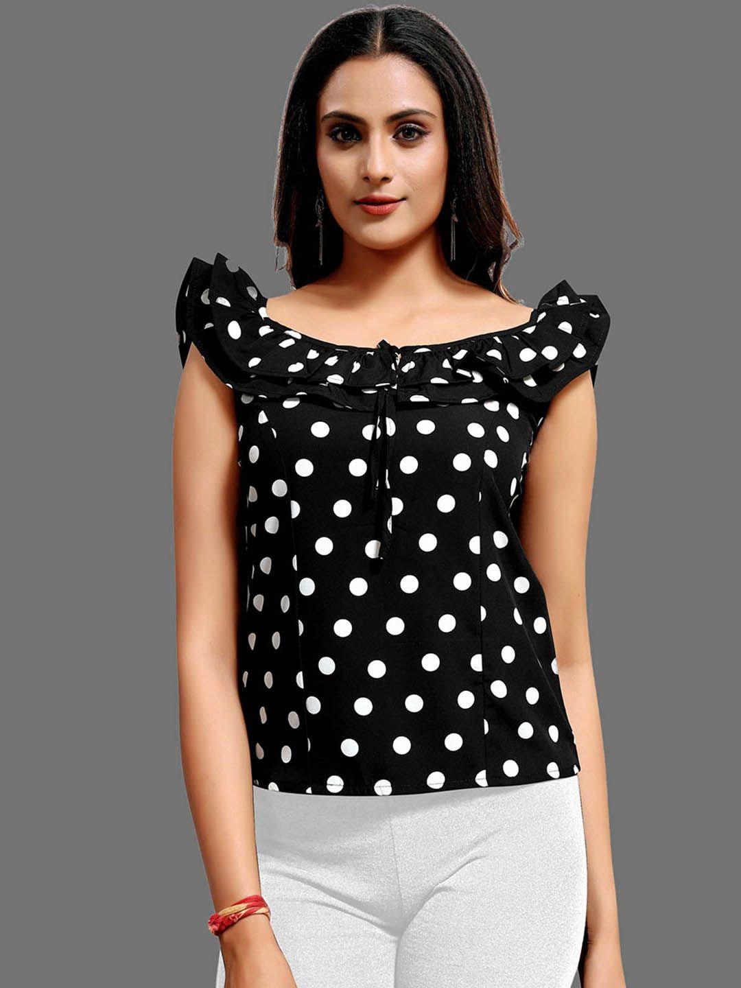 mrutbaa polka dot printed boat neck crepe top