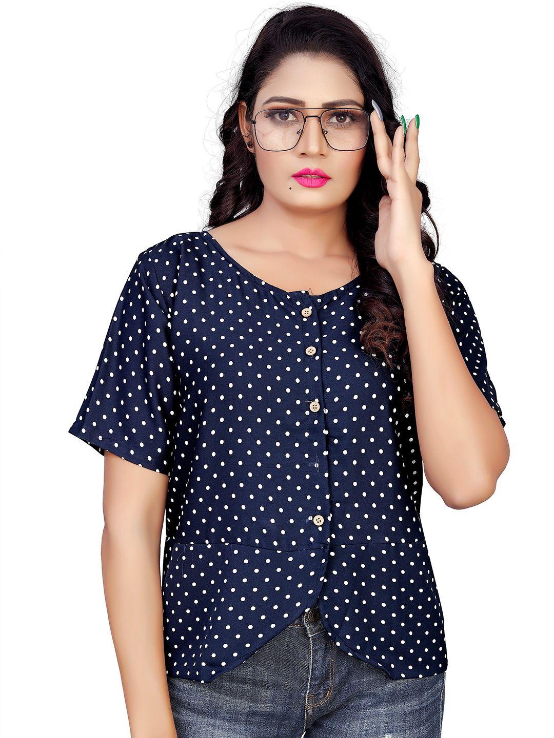 mrutbaa polka dot printed georgette shirt style top