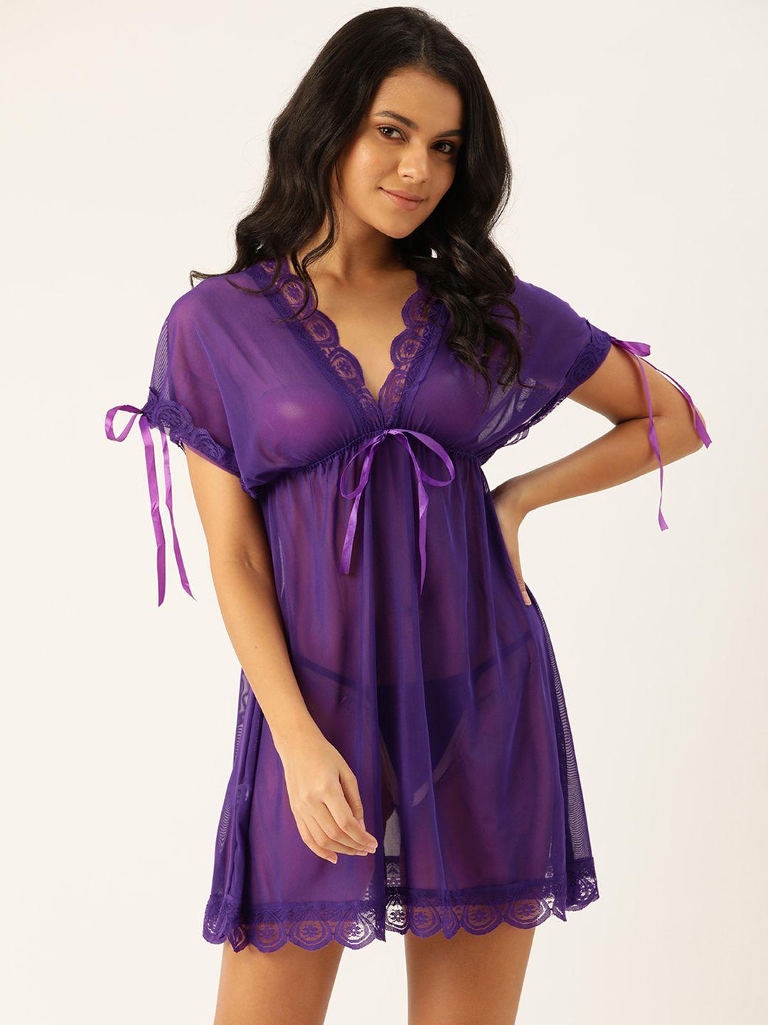 ms lingies purple solid net baby doll