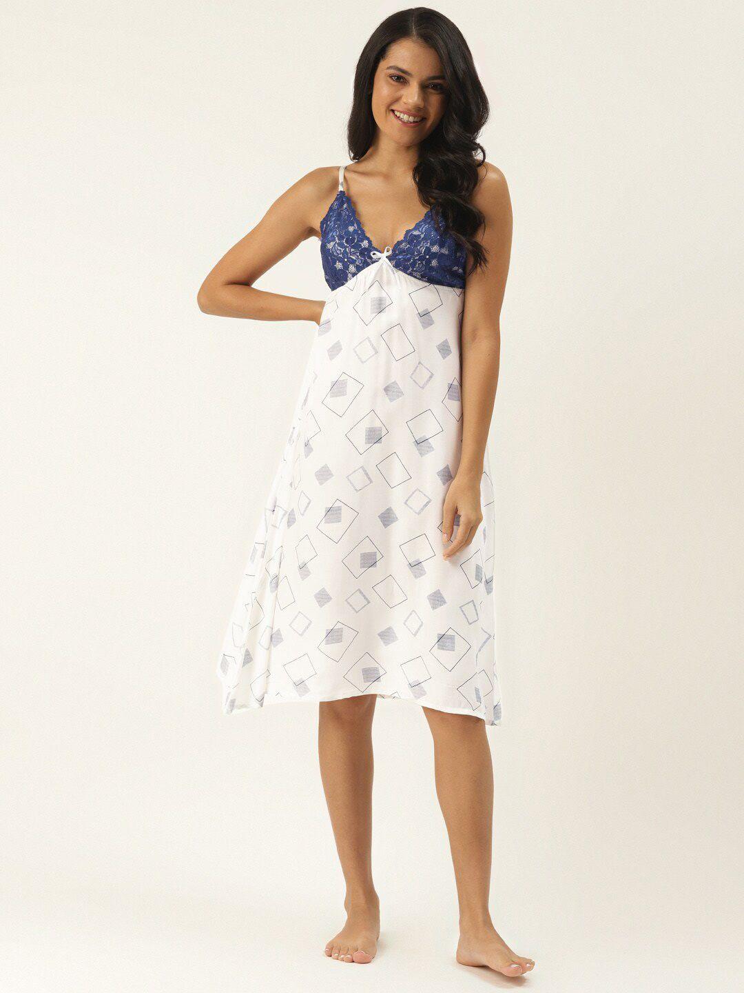 ms lingies white & blue modal checked baby doll with asymmetric