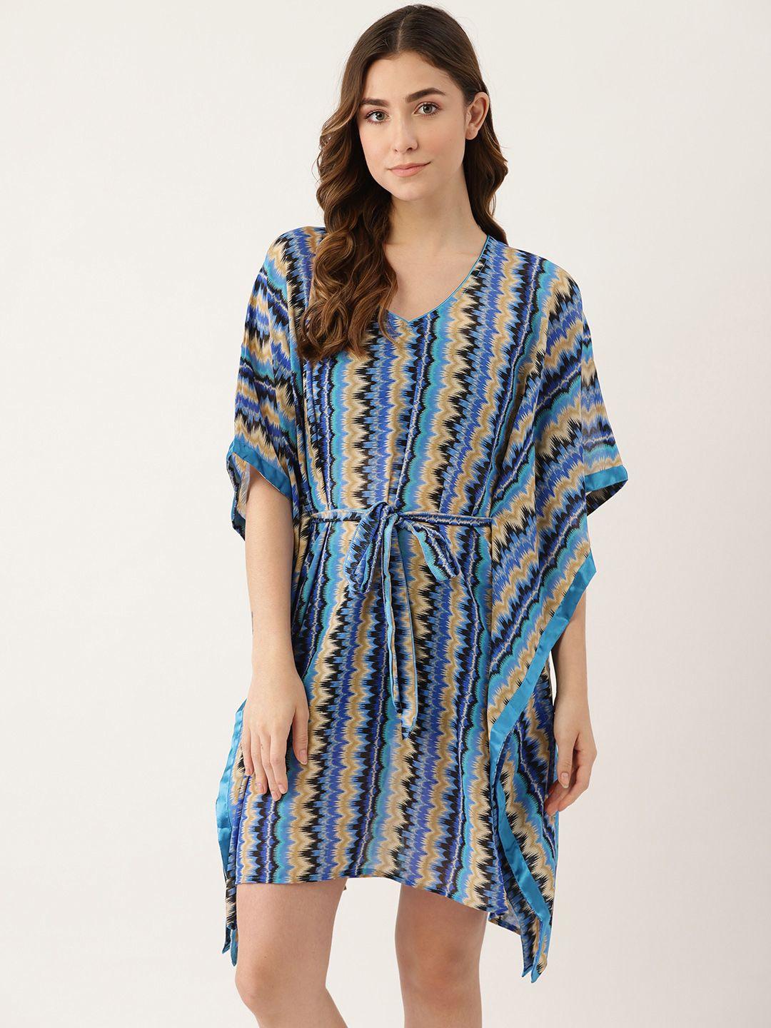 ms lingies women blue abstract printed kaftan nightdress