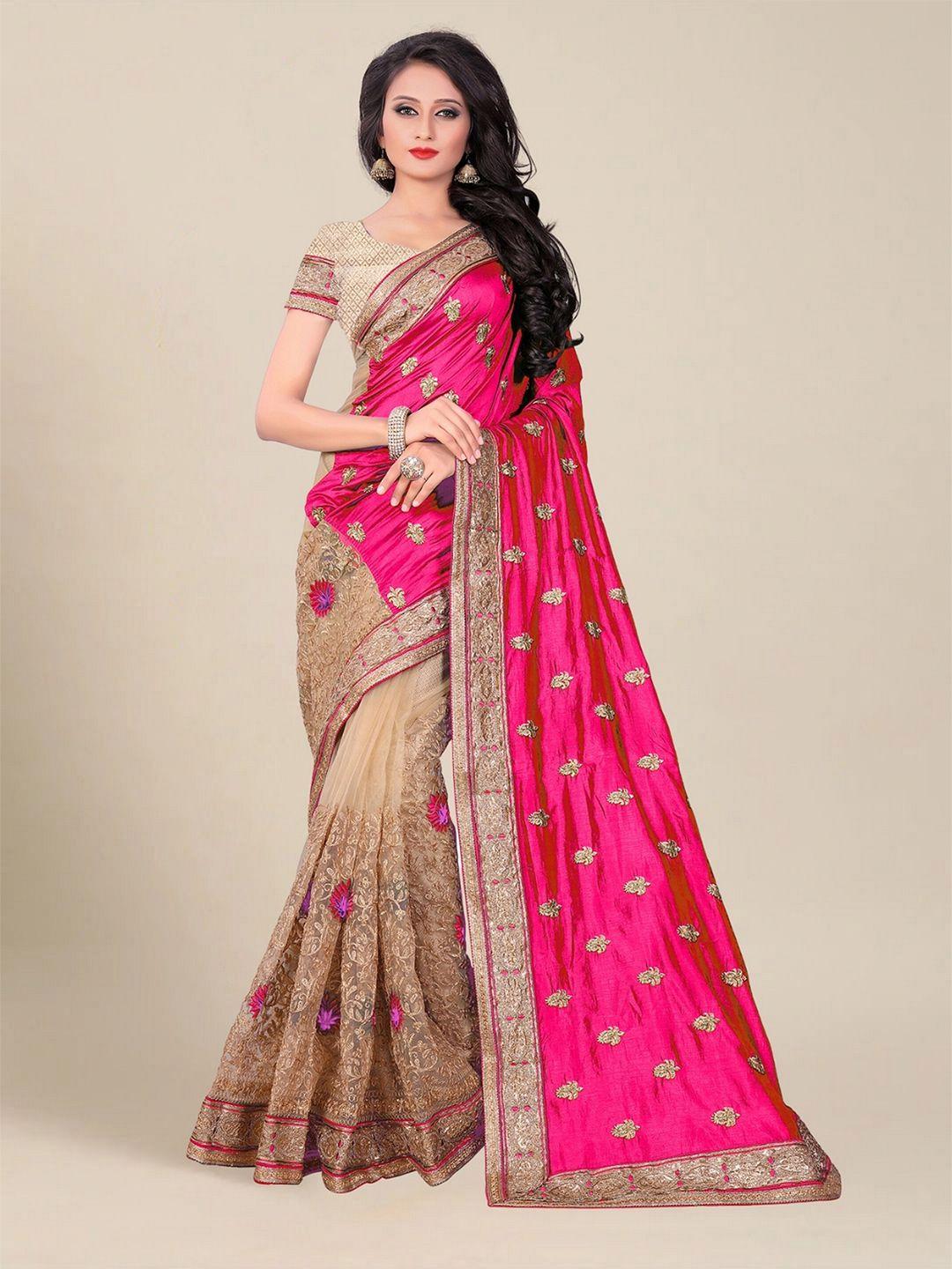 ms retail floral embroidered half and half saree