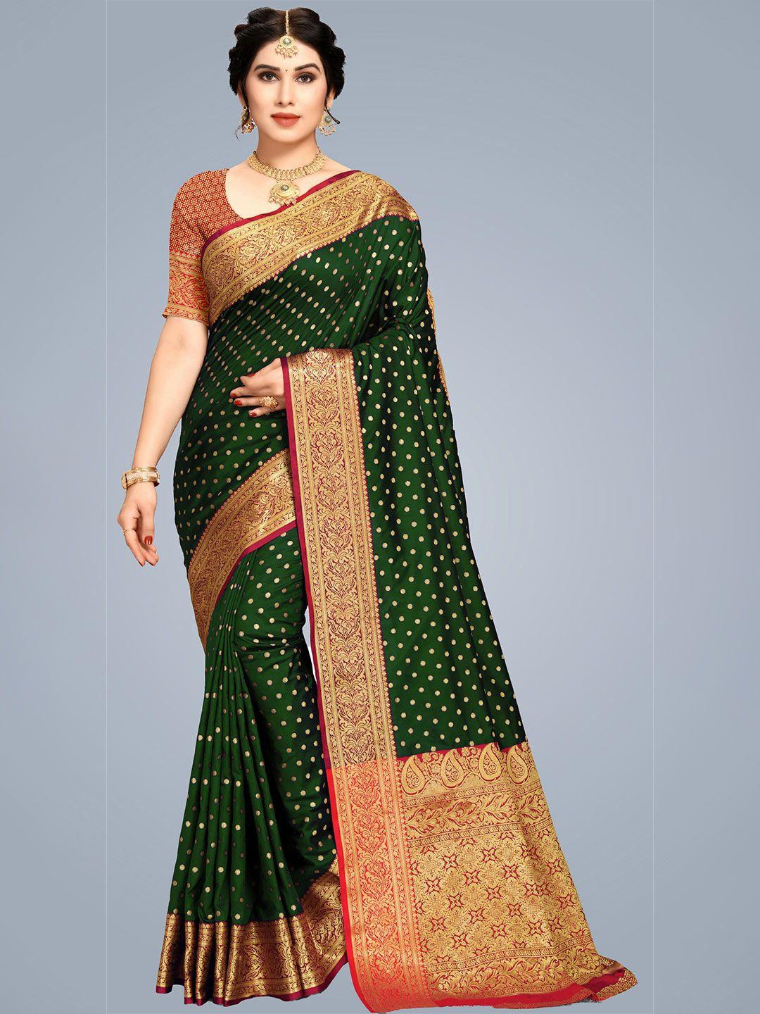 ms retail green & red silk blend banarasi saree