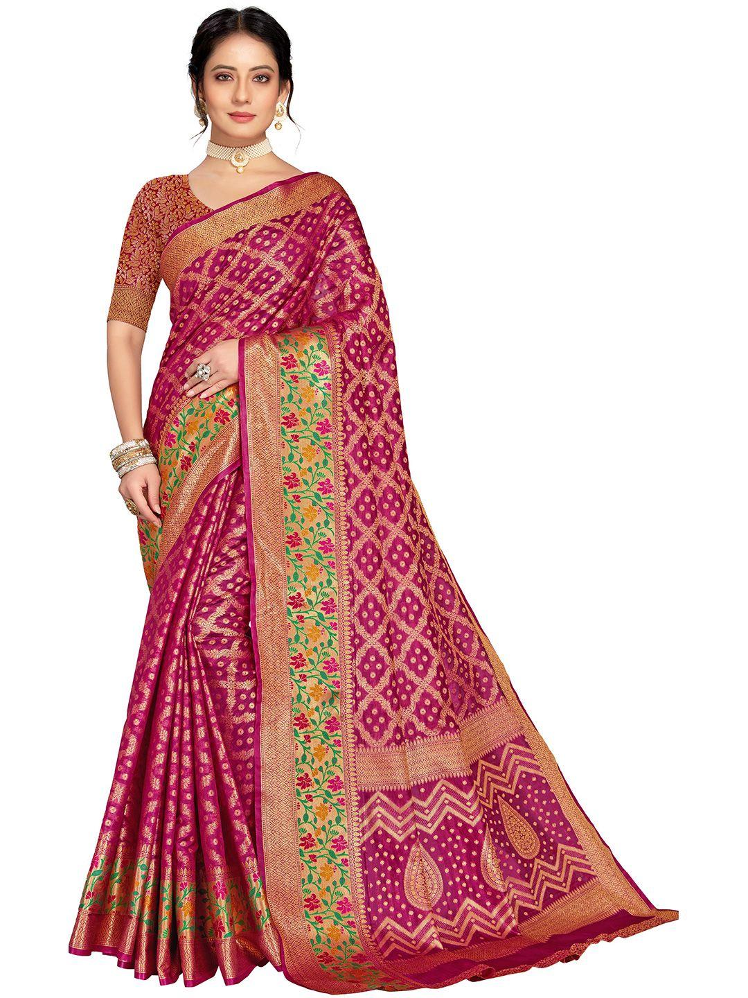 ms retail pink & green floral organza banarasi saree