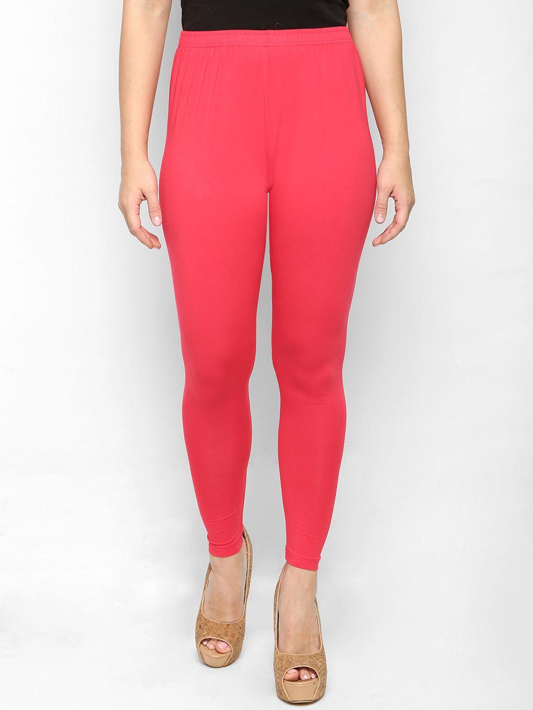 ms.lingies women coral-coloured solid ankle-length leggings