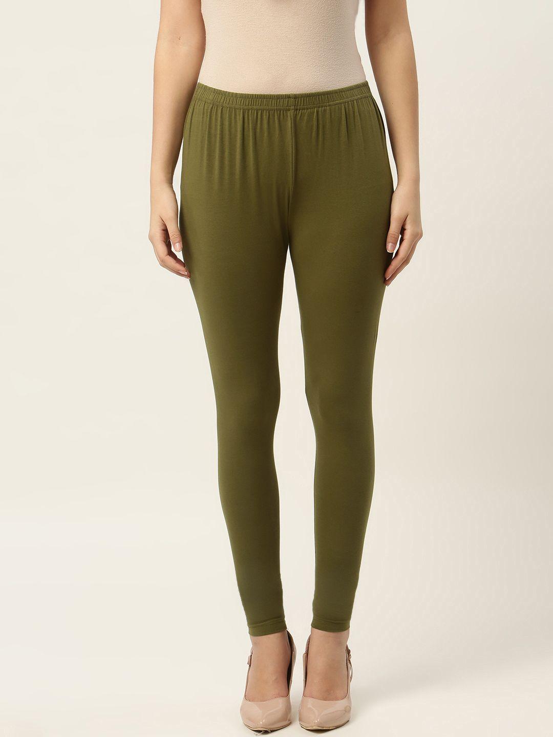 ms.lingies women olive green solid ankle-length leggings