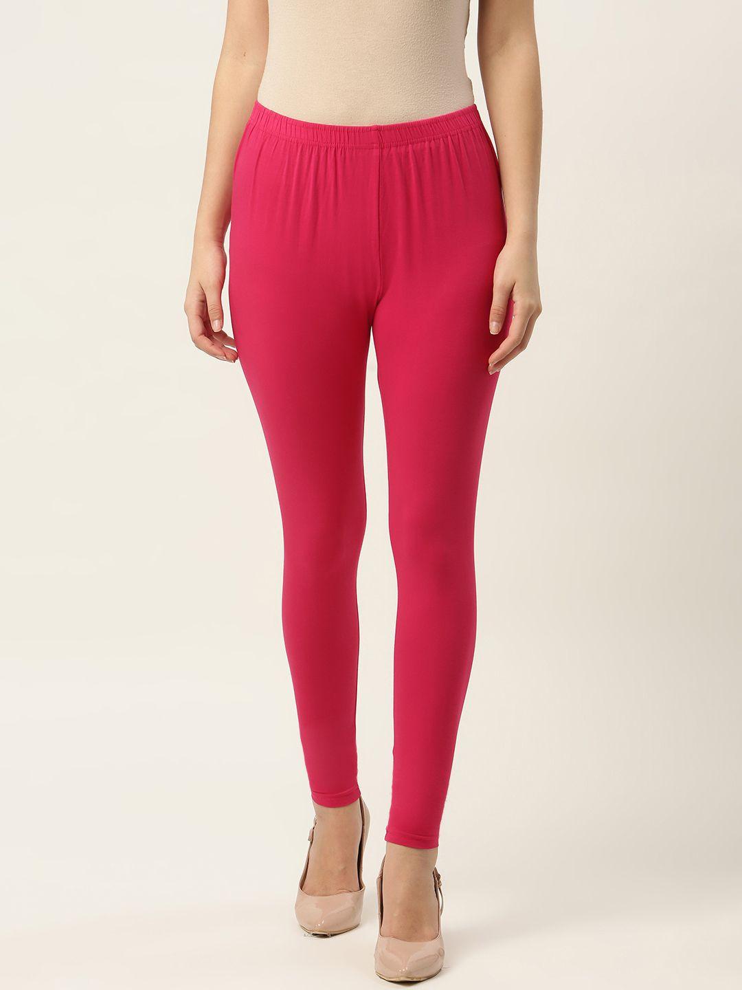 ms.lingies women pink solid ankle-length leggings