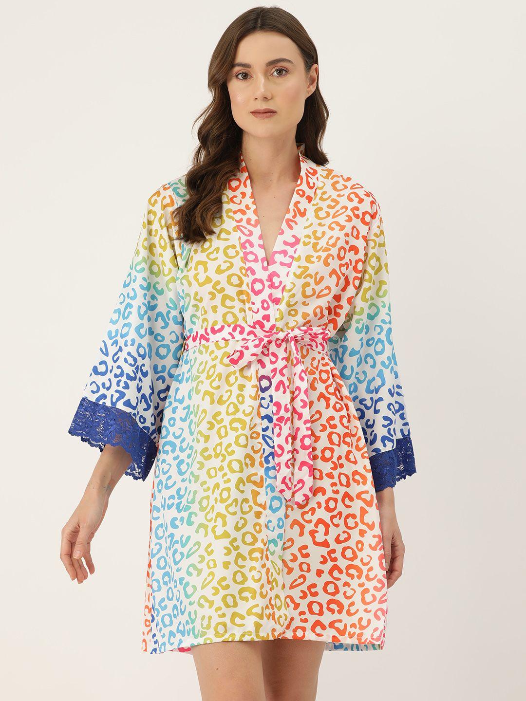 ms.lingies animal printed robe with lace detail