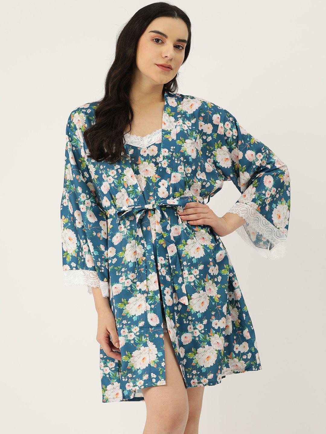 ms.lingies floral printed satin night suit with robe