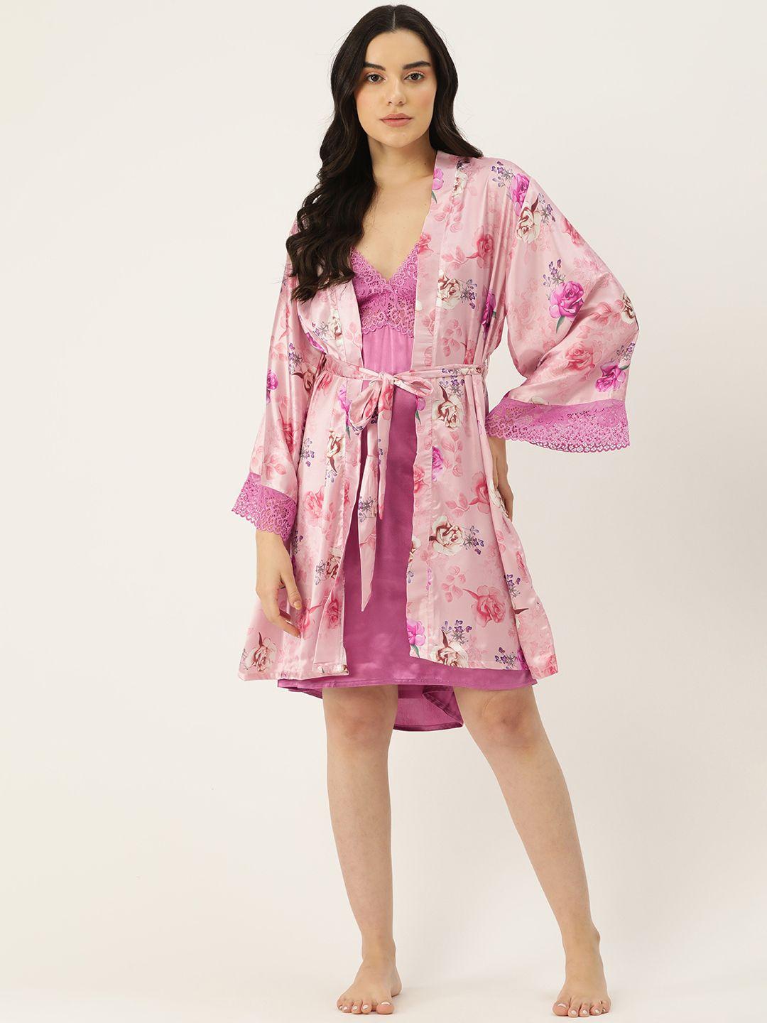 ms.lingies satin printed baby doll with robe