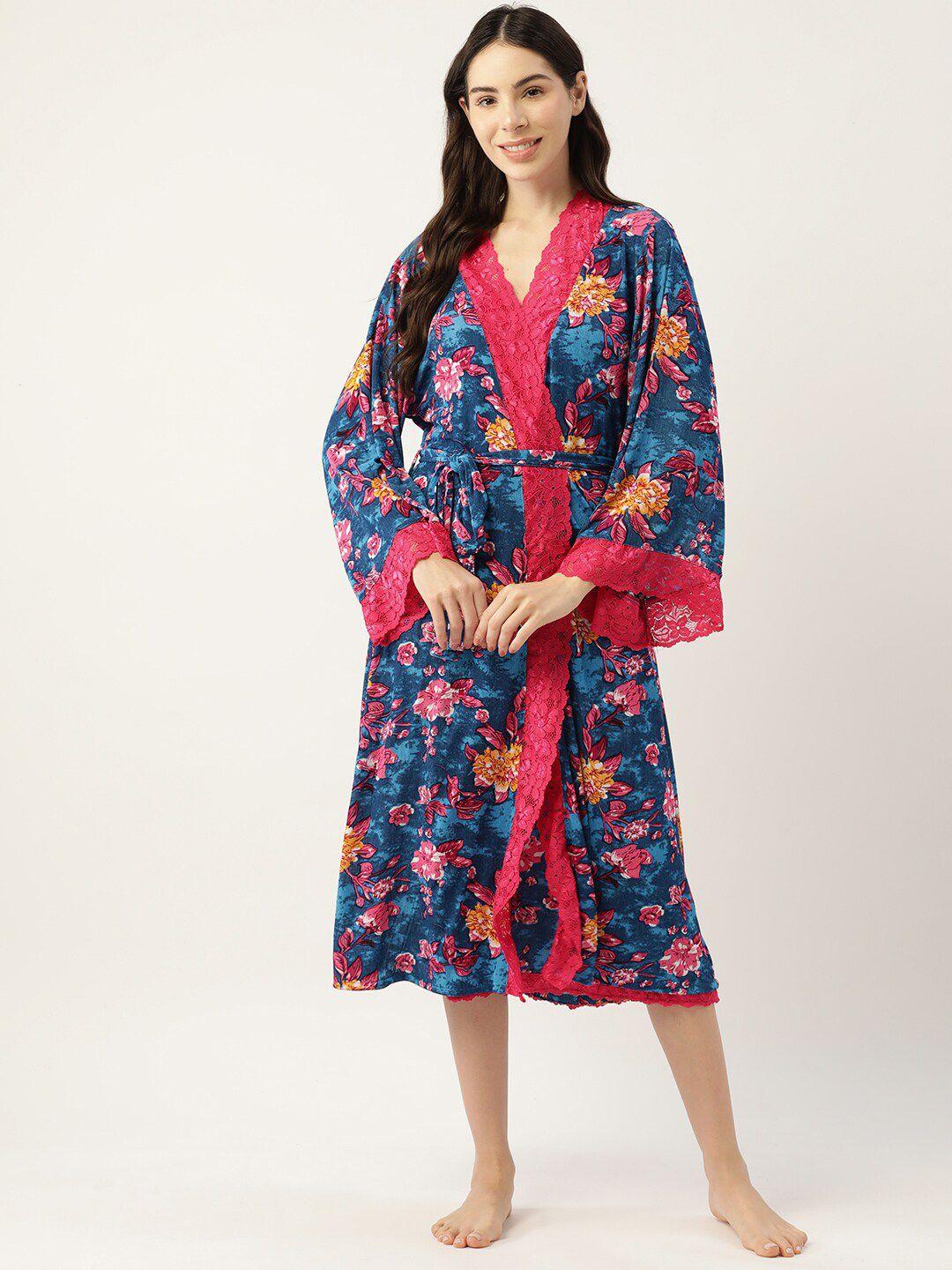 ms.lingies v neck floral printed nightdress with robe