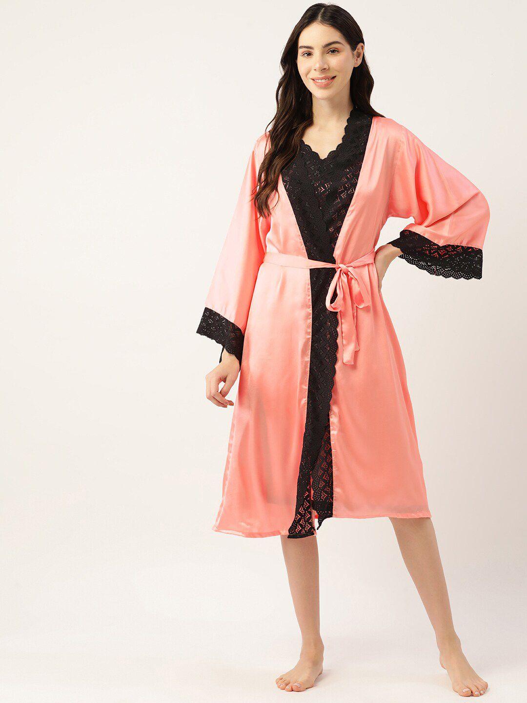 ms.lingies v neck lace up detail satin nightdress with robe