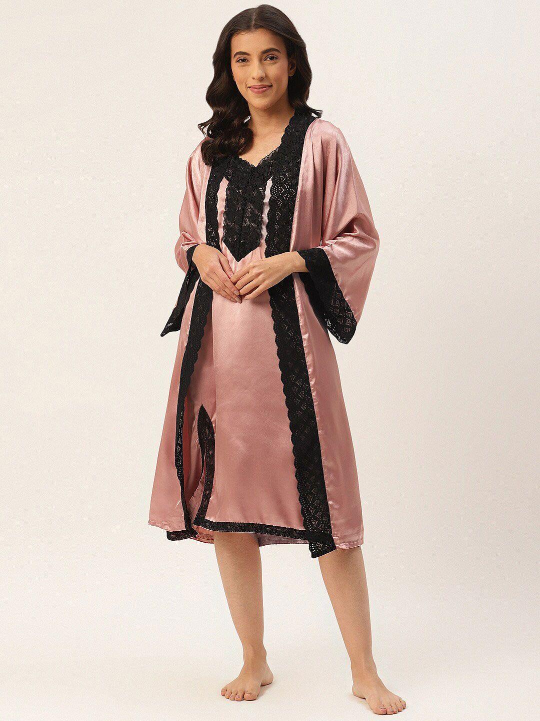 ms.lingies v neck lace up detail satin nightdress with robe