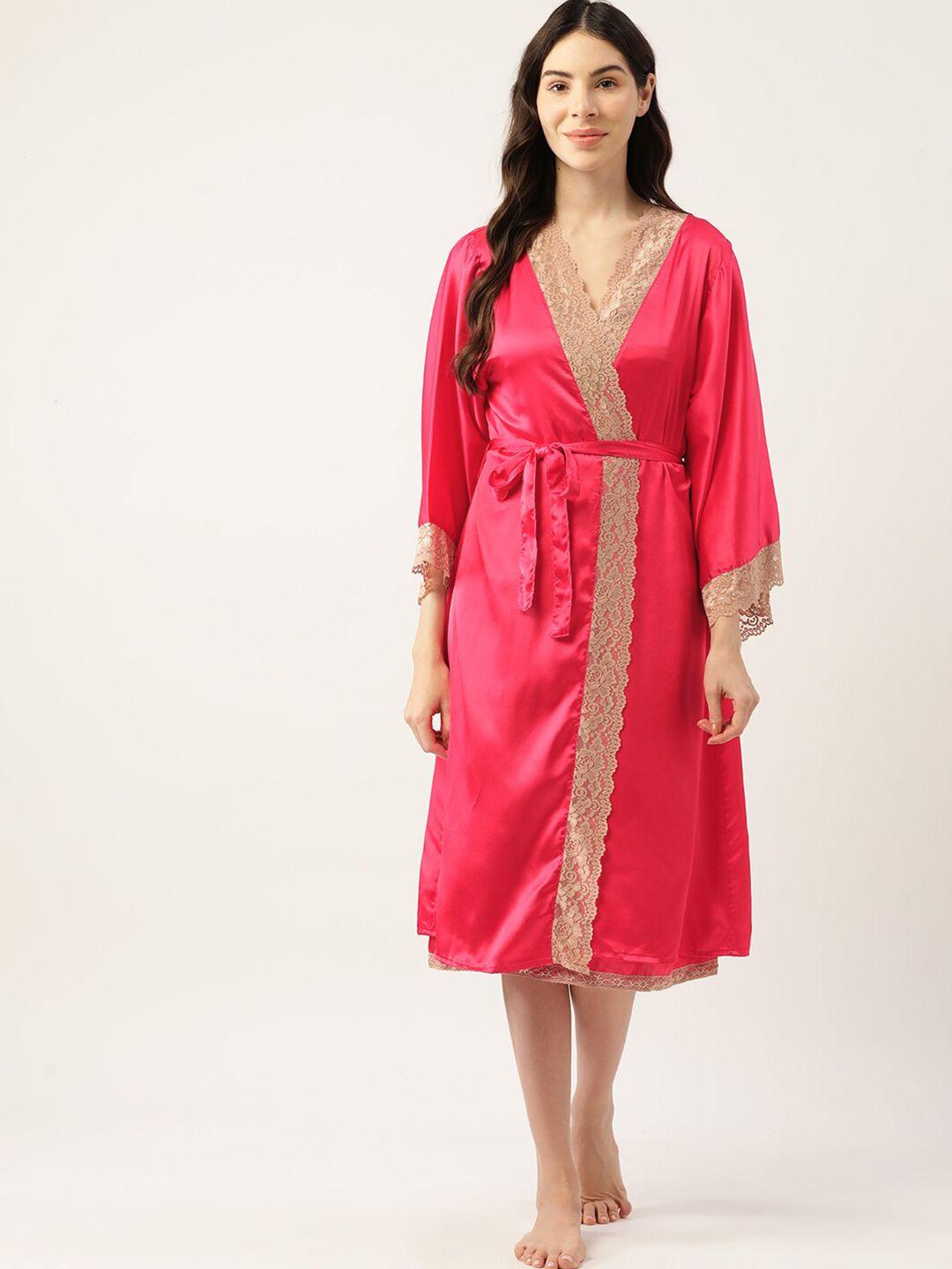 ms.lingies v neck lace up detail satin nightdress with robe