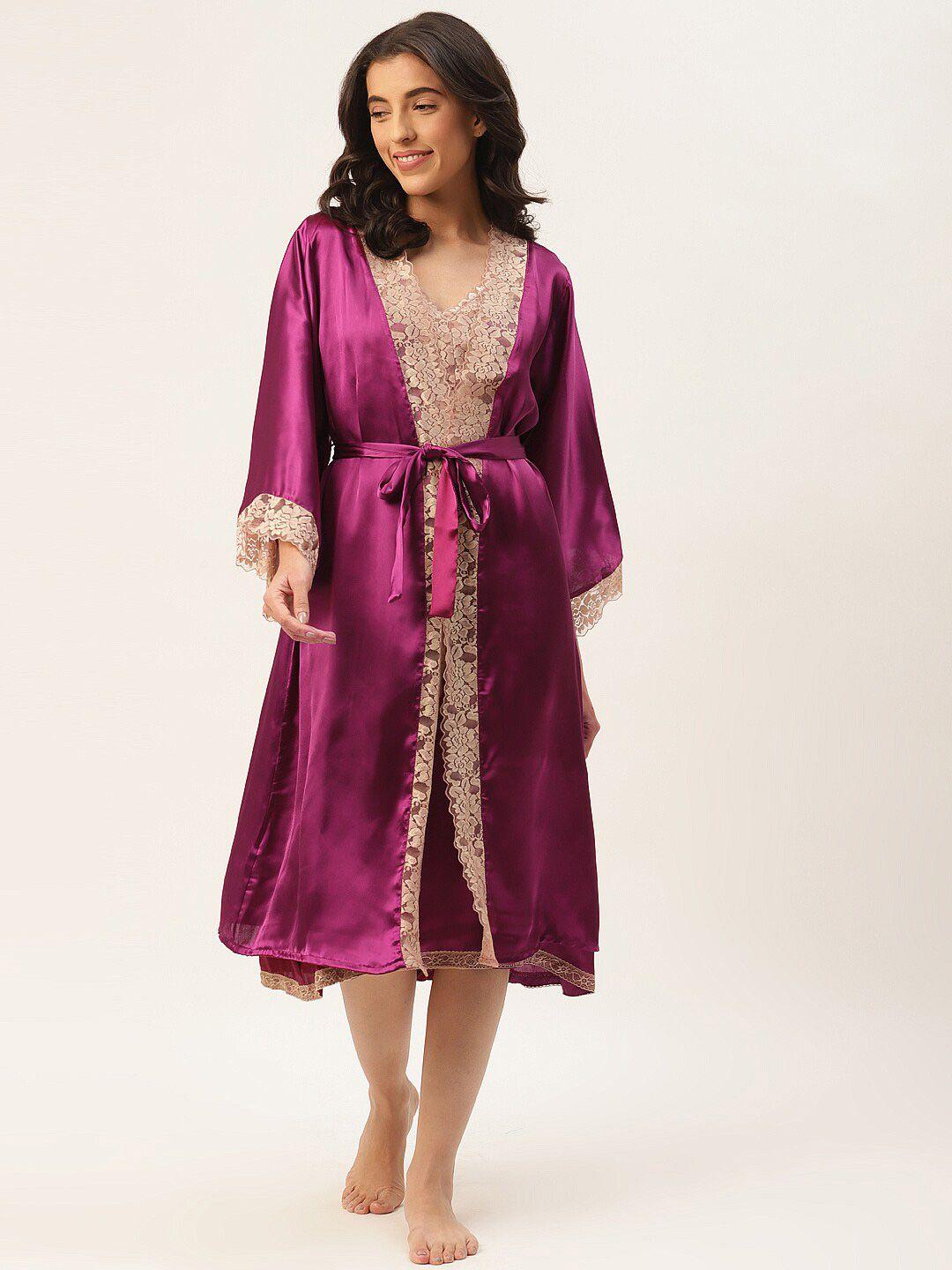 ms.lingies v neck lace up detail satin nightdress with robe