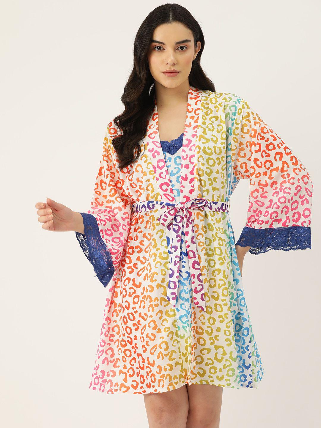 ms.lingies women abstract printed night suit with robe