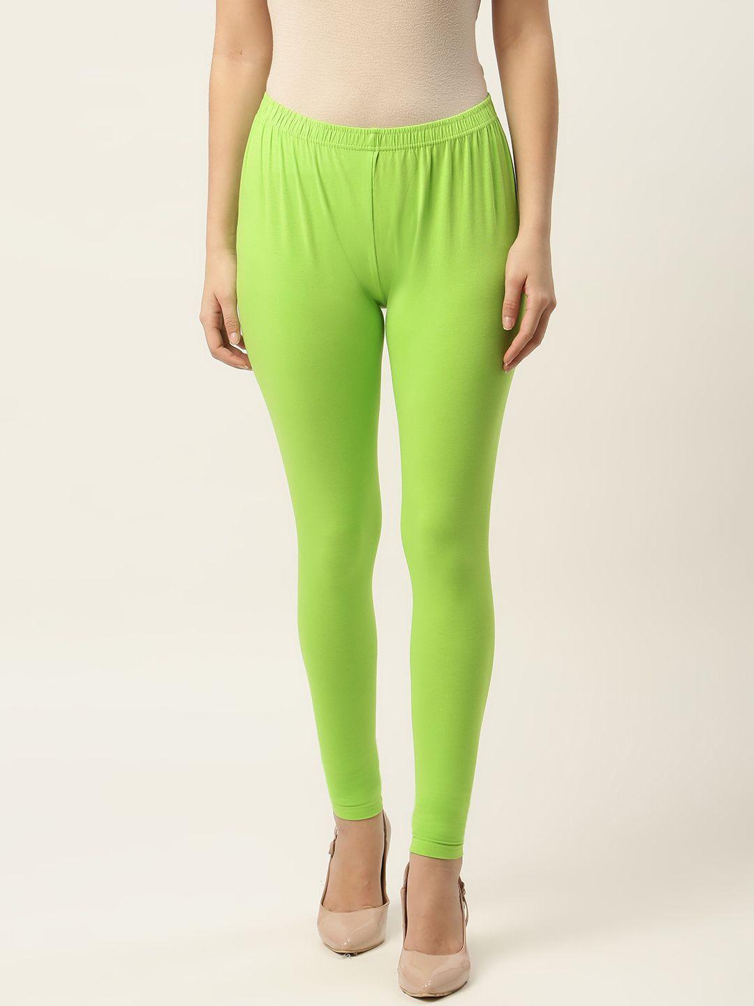 ms.lingies women green solid ankle-length leggings