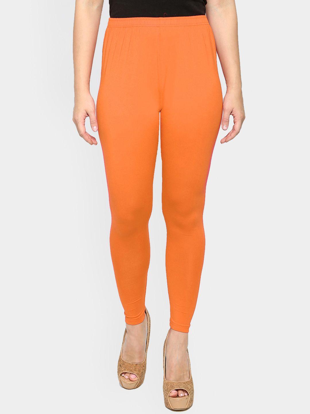 ms.lingies women orange solid ankle-length leggings