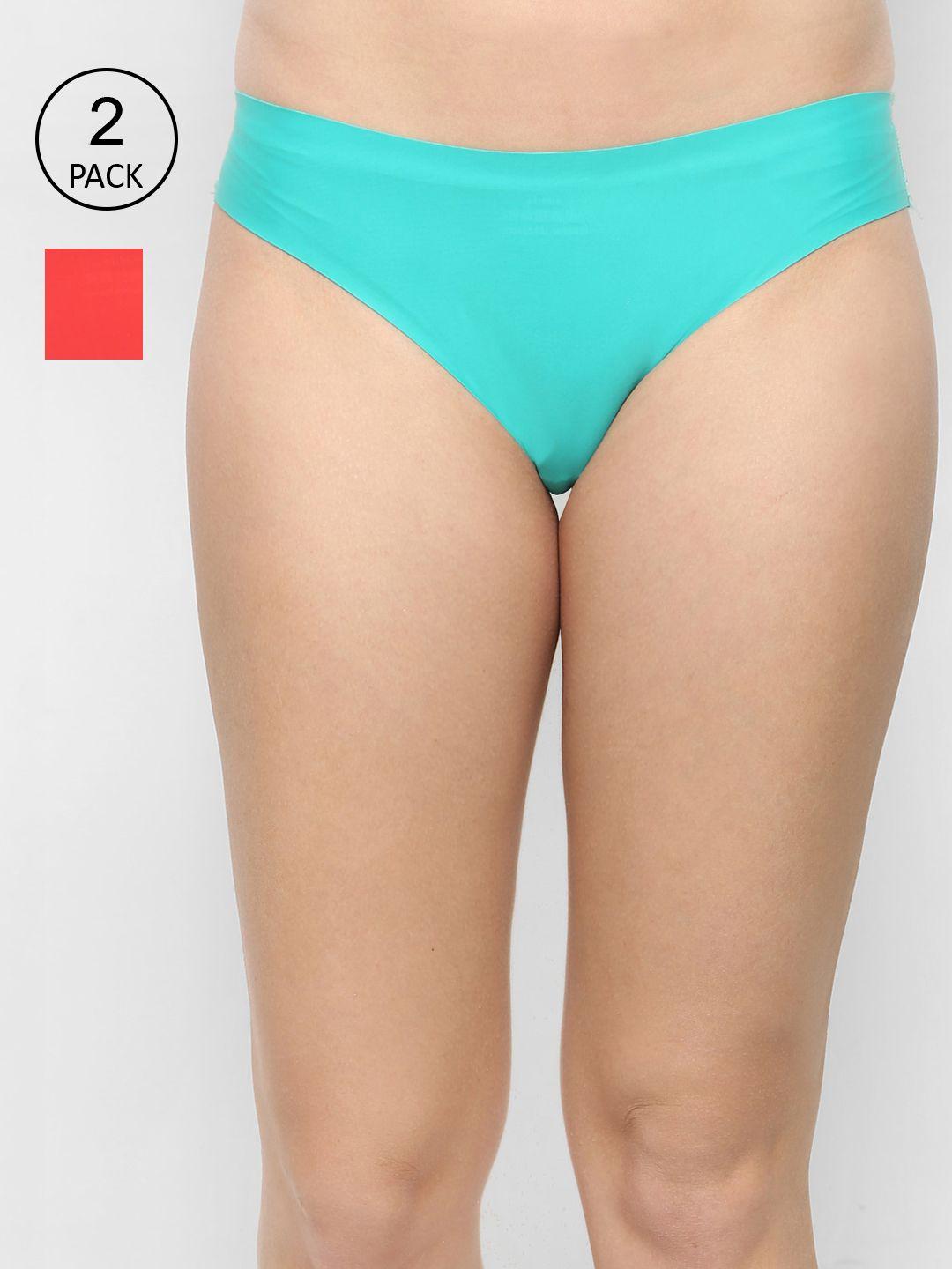 ms.lingies women pack of 2 sea green & red self design hipster briefs msp070-1516s