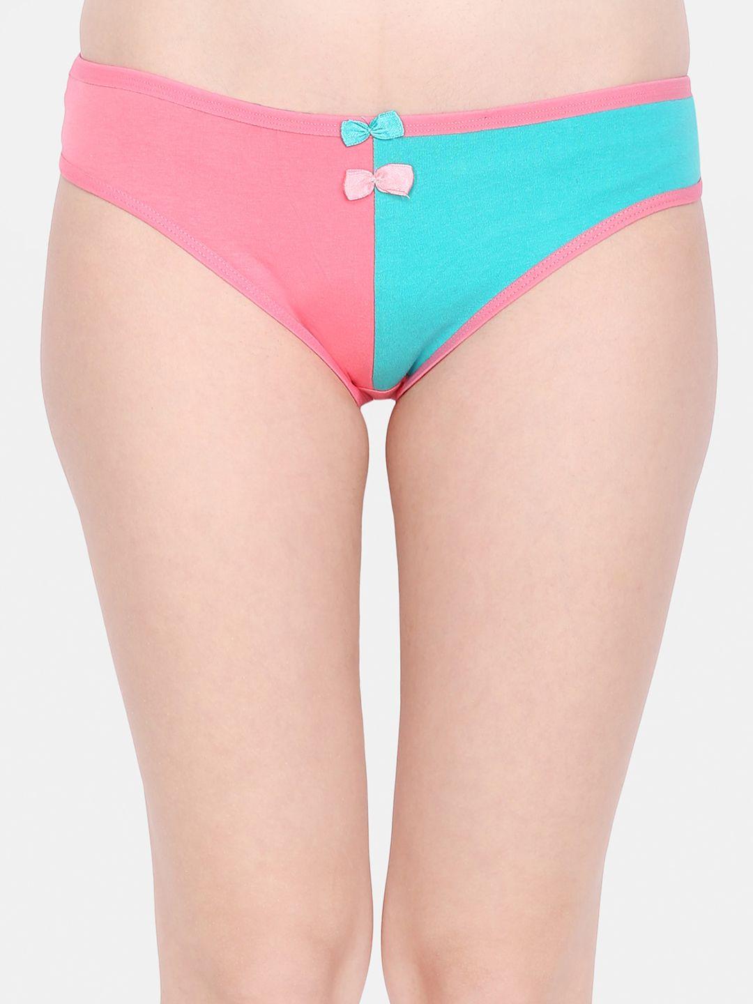 ms.lingies women pink & turquoise blue colourblocked thong brief z07-87316s