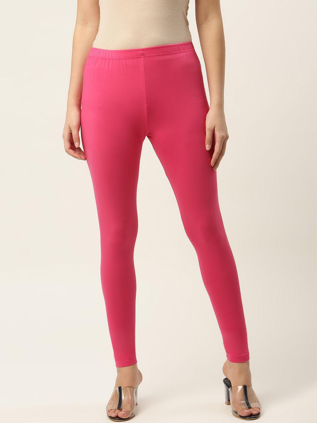 ms.lingies women pink solid ankle-length leggings