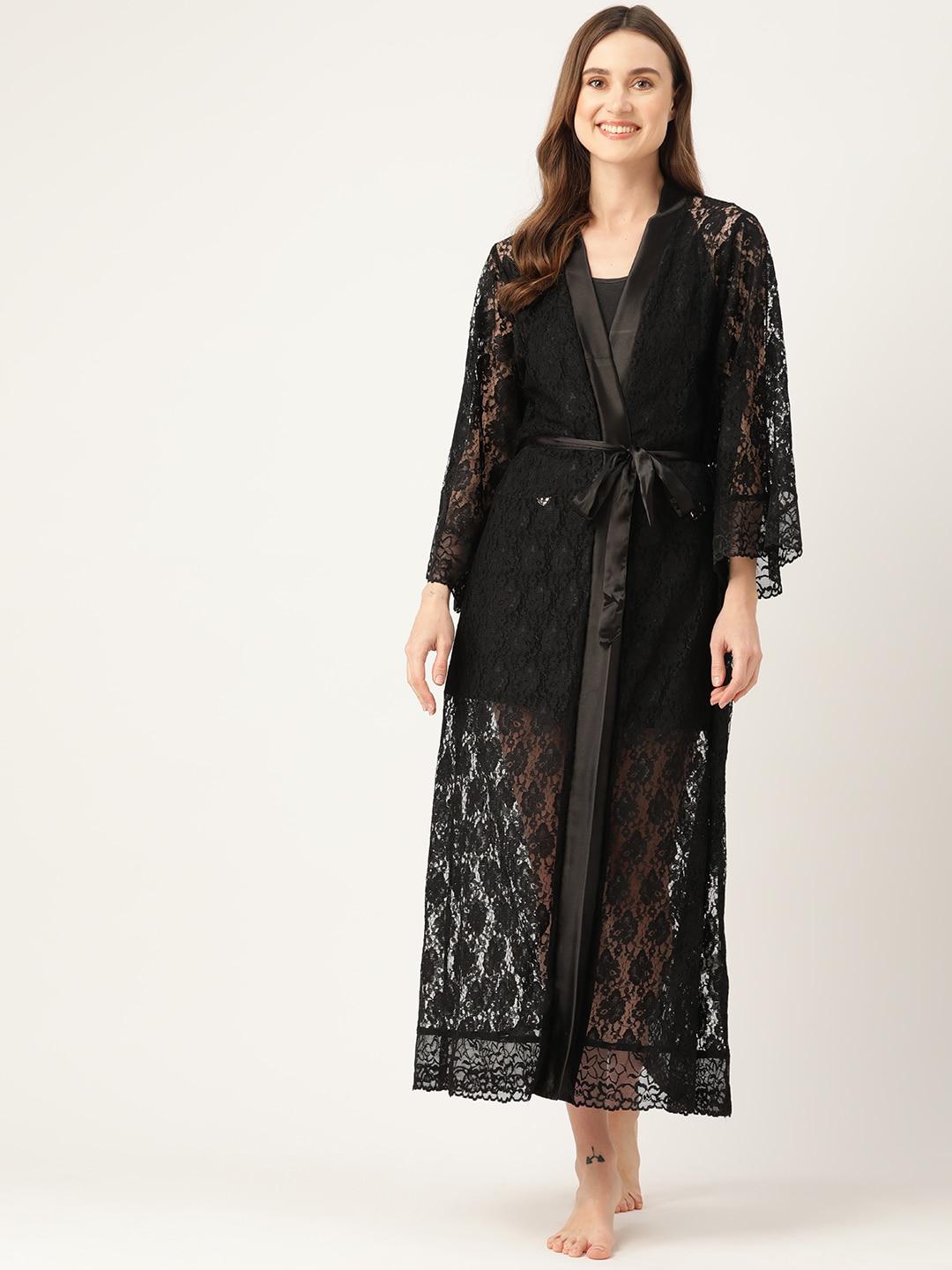 ms.lingies women solid maxi robe with lace detail