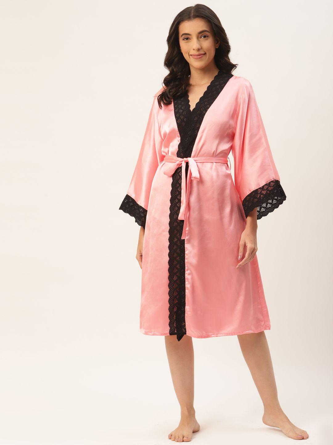 ms.lingies women solid satin maxi robe with lace detail