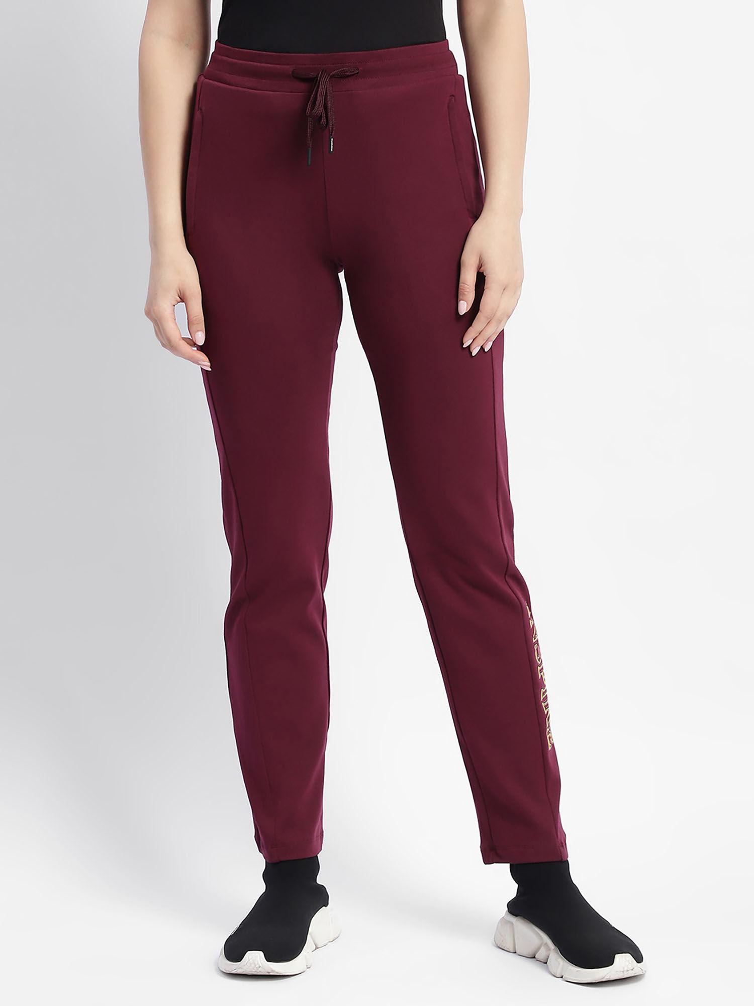 msecret typographic print burgundy cotton track pant