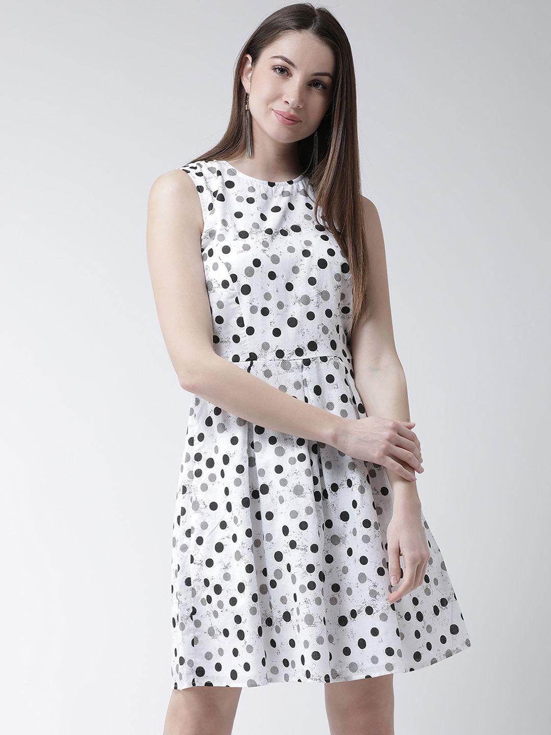 msfq women white & black printed fit and flare dress