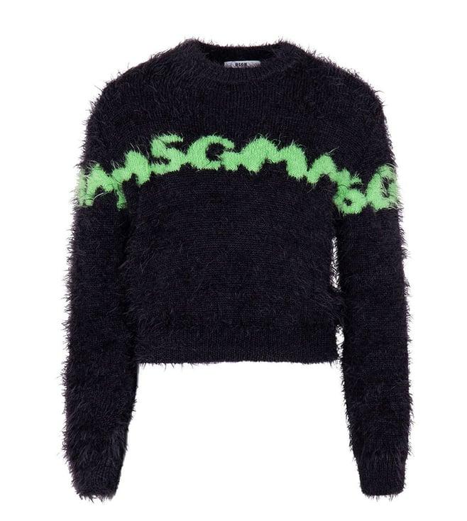 msgm kids black logo intarsia-knit brushed comfort fit jumper