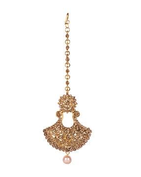 mtk-m-50025  stone studded mang tikka with pearl