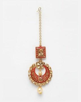 mtk-m-50113-red ethnic stone-studded mang tikka