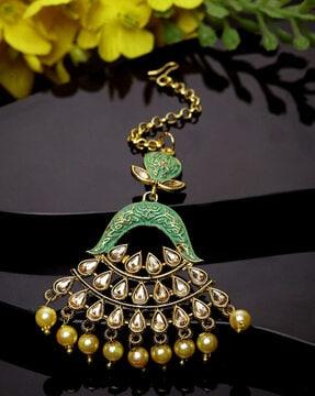 mtk-m-50117-grn beaded & kundan mang tikka