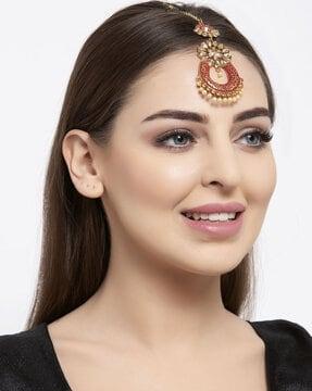 mtk-m-50118-red  beaded polki mang tikka