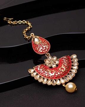 mtk-m-50119-red  kundan mang tikka with pearl