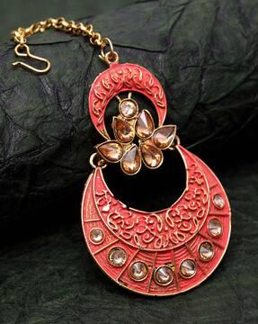 mtk-m-50121-red traditional kundan mang tikka