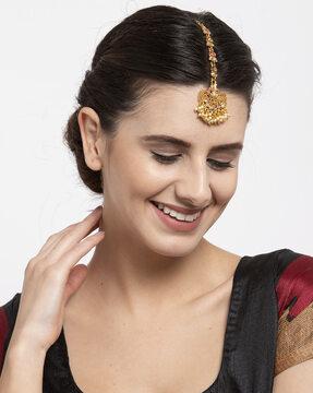 mtk-m-50125-mgn stone-studded mang tikka with pearl